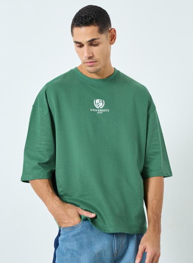 Styli Men Green University Legends Graphic Print Boxy T-Shirt - Image 1